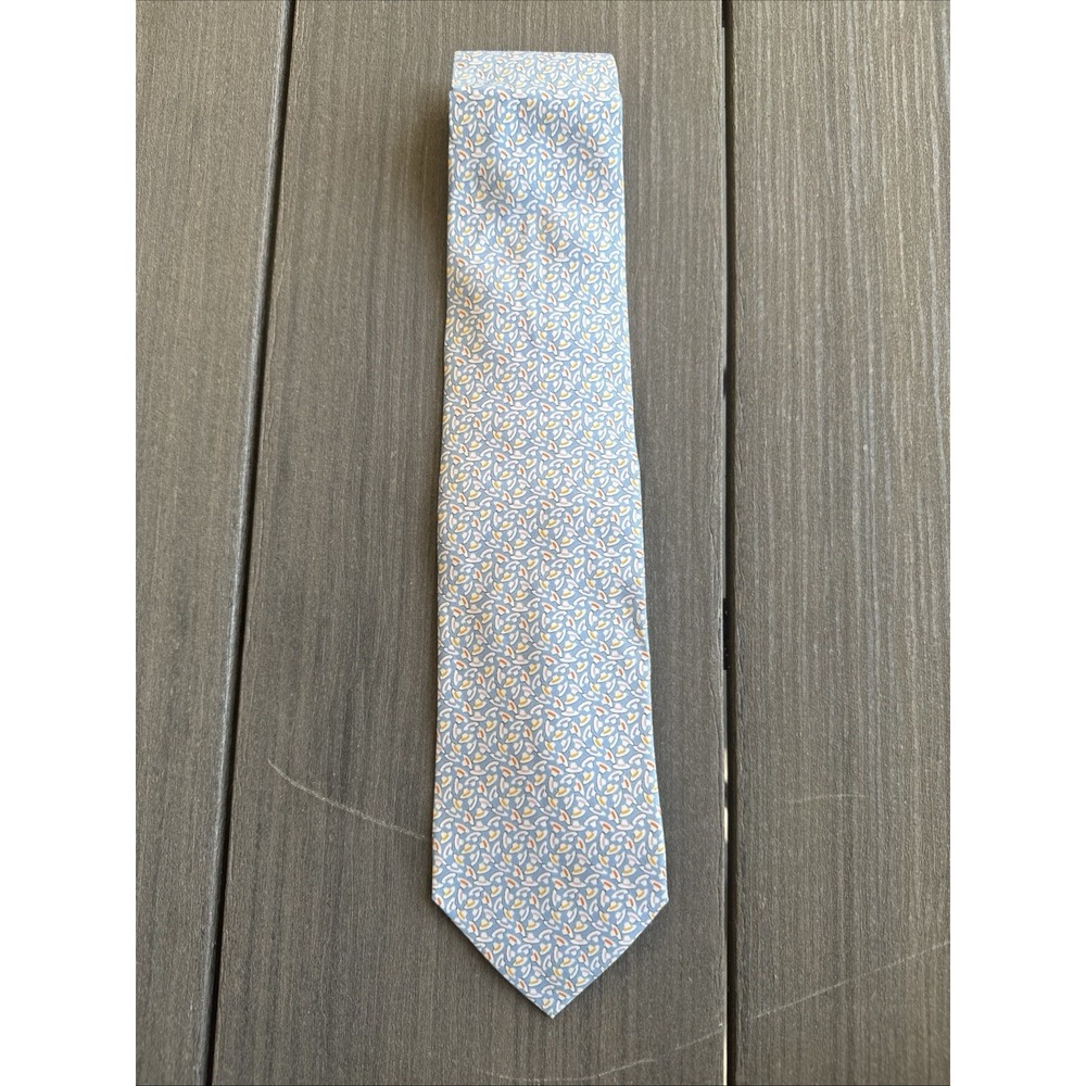 Salvatore Ferragamo Light Blue Silk Necktie Italy Micro Print Luxury Mens - Picture 3 of 10